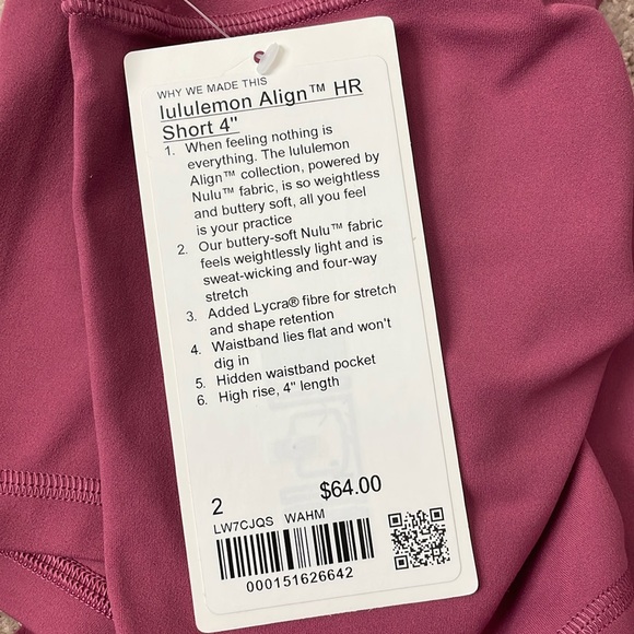 NWT Lululemon Align High-Rise Short 4" Washed Mauve Size 2 - Picture 4 of 7